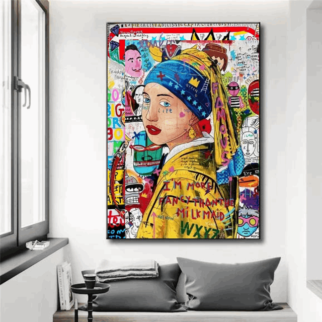 Tableau Fille Perle Bleu Coloré