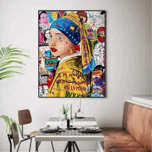 Tableau Fille Perle Bleu Coloré