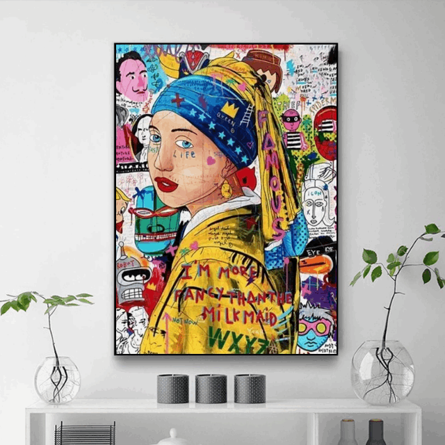 Tableau Fille Perle Bleu Coloré