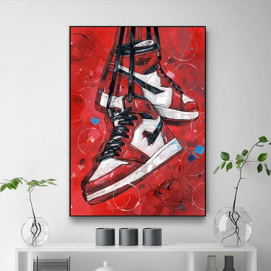 Red Jordan Sneakers Table