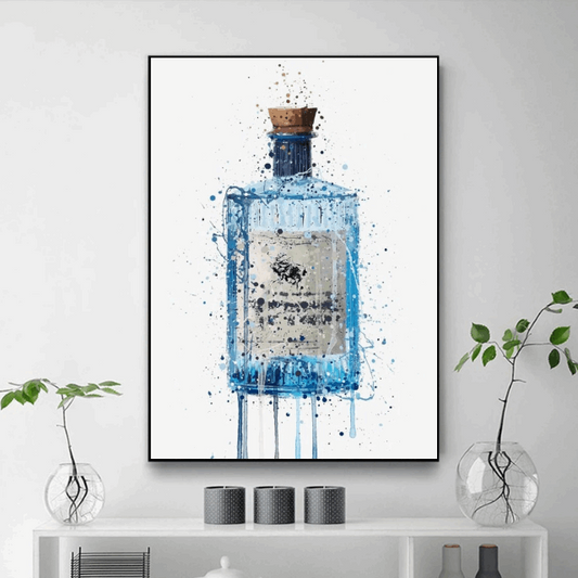 Tableau Bouteille Gin Bleu