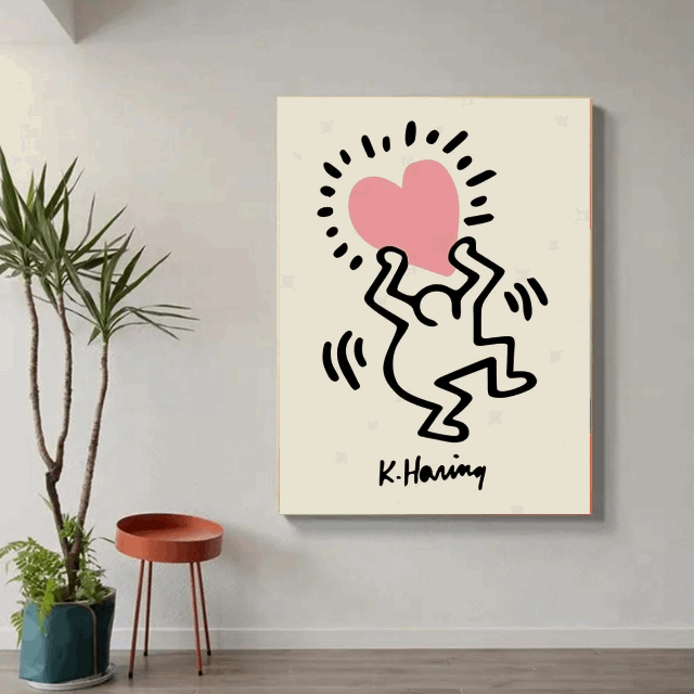 Tableau Coeur Rose Keith haring
