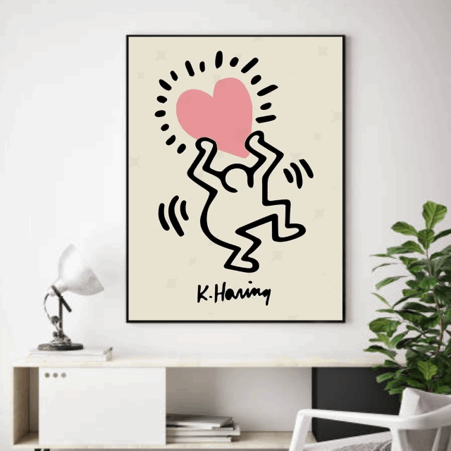 Tableau Coeur Rose Keith haring