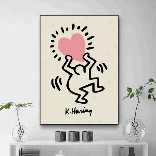 Tableau Coeur Rose Keith haring