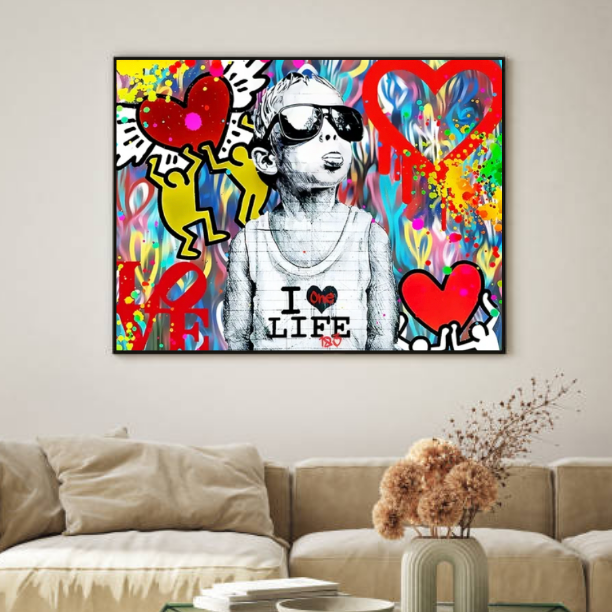 Tableau Coloré Keith Haring Coeur