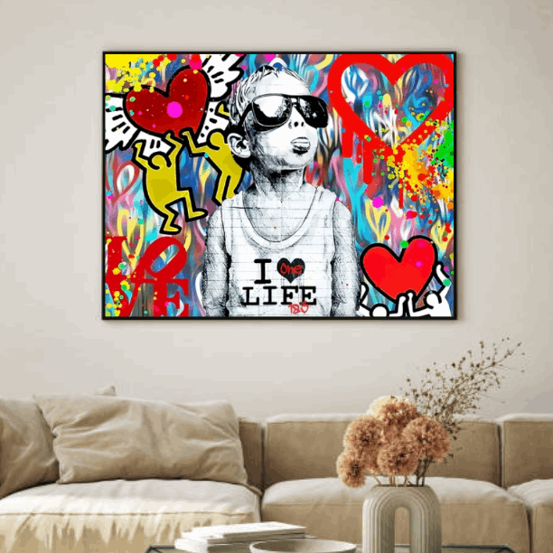 Tableau Coloré Keith Haring Coeur