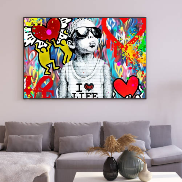 Tableau Multicolore Keith Haring Coeur