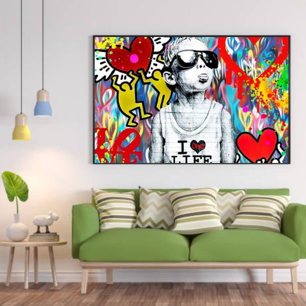Tableau Coloré Keith Haring Coeur