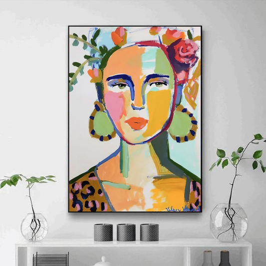 Tableau Abstrait Visage Femme Coloré